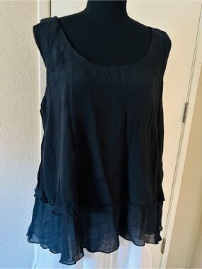 Black Sleeveless Layered Blouse Size XL